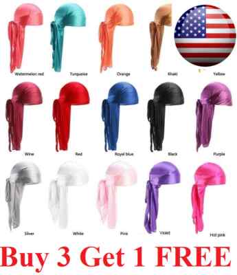 Premium Silky Satin Durag Men's Cap Hat Doo Rag Biker Smooth Head Wrap US SELLER