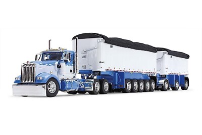 First Gear 60-1633 Kenworth W900L w/East Michigan End Dump Trailers - White 1/64