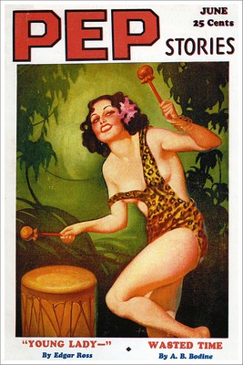 June 1935 Pep Stories Young Lady Vintage Pulp Magazine Cover Retro Art Poster
