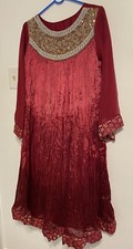 Pakistani Maroon Gold Shalwar Kameez Wedding Eid Bridal Shirt And Duppata