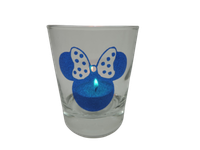 "Teelicht Glas Windlicht Print \"Minni\" Blau Glitzer Tranzluzent Handmade Unikat "