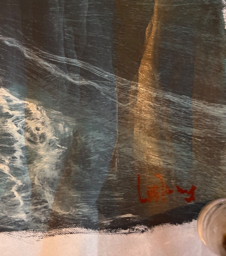 Maritime Ocean Waves Signed illegible Large Oil on Canvas 20th Cent unframed - Foto 5 di 9