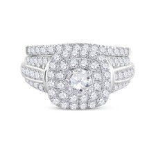 14kt White Gold Womens Round Diamond Halo Wedding Engagement Ring Set 2.00ctw