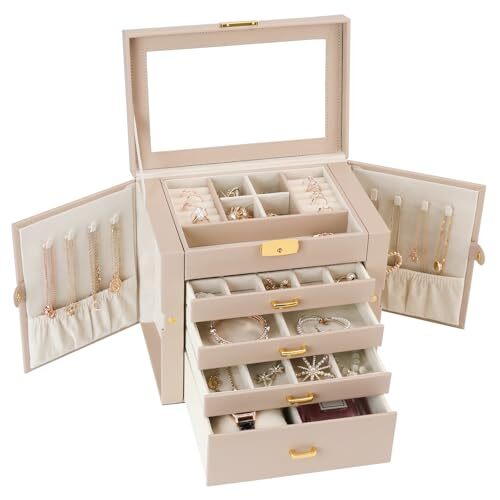 5-Layer Apricot Jewelry Box Organizer for Women - Large Storage-image