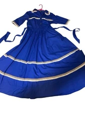 eSHAKTI Women's Blue Fit N Flare Midi Dress Sash Waist Custom Size L 12 Pockets