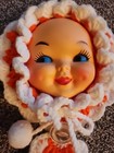 Two Vintage Doll Face Crocheted Handmade Hangings Kitchen Kitsch Yellow Orange — photo 10