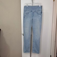 Spanx The Signature Straight Jeans Light Wash Blue Side Zip High Waist Denim 10