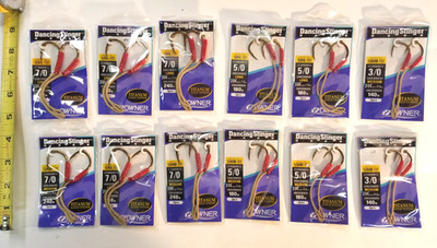 Owner 5248L/5248M Assist Hooks, 12 Pkgs, 7/0, 5/0, 3/0, Titanium Gold Finish-New