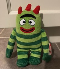 TY Yo Gabba Gabba Brobee Green Beanbag Plush Stuffed Toy 8"