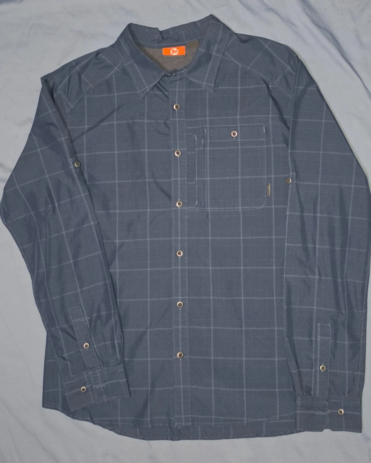 Merrell Select Wick Shirt Mens XL Button Down Long Sleeve Blue Plaid Hiking