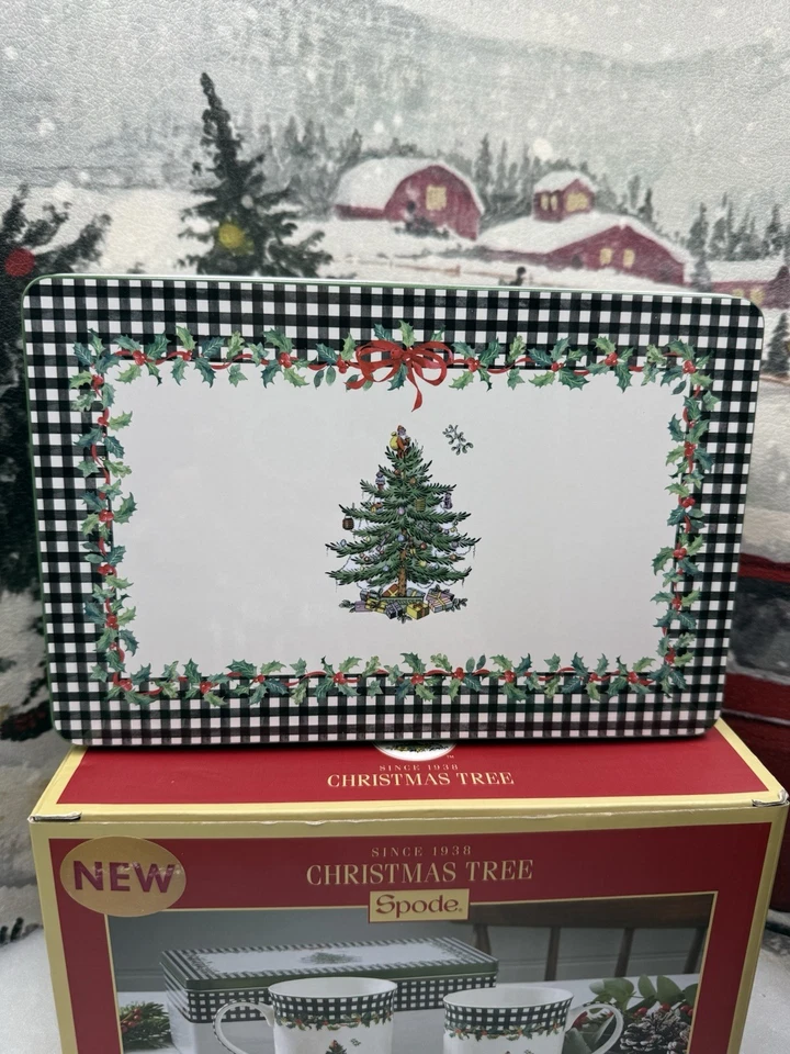 Spode Christmas Tree 5-Piece Mug & Tin Gift Set-Fine China Mugs & Cork Coasters - Image 4 of 4