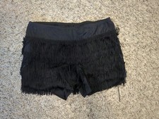 Weissman Girls Medium MC Black Fringe Tassel Shorts Dance Uniform