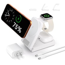 3 in 1 Charging Station, 25W Foldable Magnetic Fast Wireless Charger White
