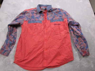 Vintage Bugle Boy Shirt Mens Medium Red Blue Paisley Button Down 90s Hong Kong
