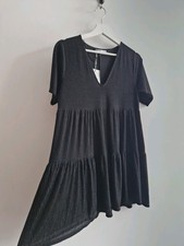 Pull & Bear Little Black Tiered Dress Size M Women's Glitter Stretch Party