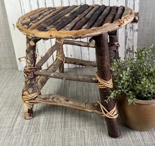 Vtg Plant Stand Made of Tree Twigs, Vintage Folk Art Handmade Bohemian Garden