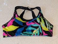 Victoria's Secret PINK Active Black Multi Tropical Floral Sports Bra Top S
