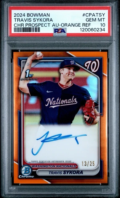 2024 Bowman Chrome Travis Sykora Orange Refractor Auto #13/25 PSA 10