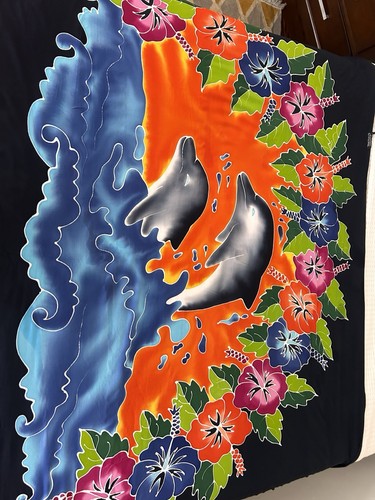 La Pareo Company Dolphin Floral Cover Up Tiare Sarong 66” x44” - Picture 3 of 13