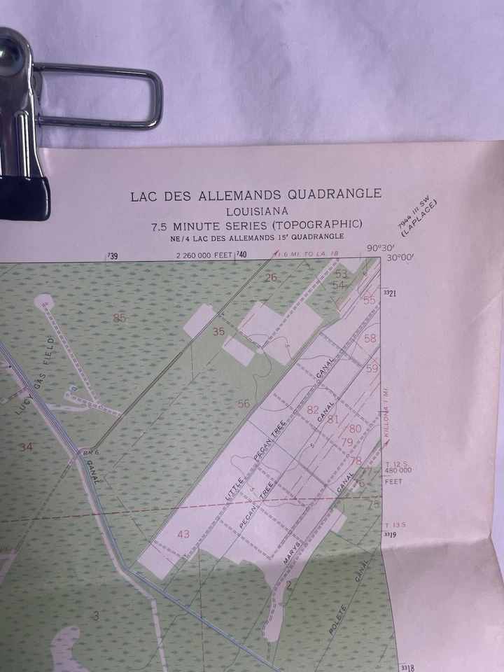 "Mapa de estudio geológico de colección de Lac Des Allemands Louisiana 1962 26,5""x22,75""" Foto 2 de 4