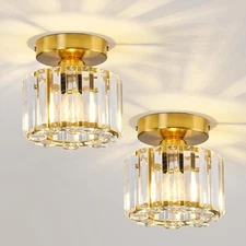 2 Pack Small Crystal Semi Flush Mount Ceiling Light Fixture Modern Gold Mini Rou
