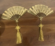 Vintage Brass Fans Asian Wall Metal Art Hanging a Pair