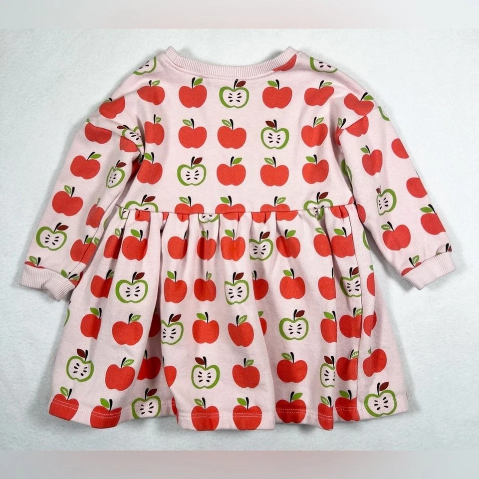 SIGUIENTE Vestido Bebé Rosa Claro Estampado Manzana Línea A Manga Larga Escuela Talla 12-18M Foto 2 de 4
