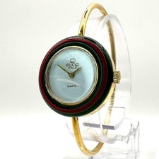 GUCCI CHANGE BEZEL WATCH 12 COLORS QUARTZ WHITE DIAL GOLD BANGLE 16CM/6.3IN
