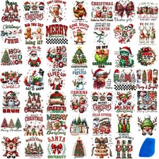 48 Sheets Vintage Christmas Rub on Transfers 2.5 Inch Funny