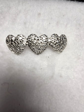 Vtg nos silver tone 3 Heart filigree Hair Barrette