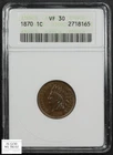 1870 Indian Head Copper Cent 1C Old Soap Box Holder ANACS VF 30