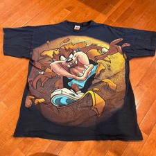 Vintage Y2K Looney Tunes Black Tas Tasmanian Devil Basketball 90s 1997 Men  s XL