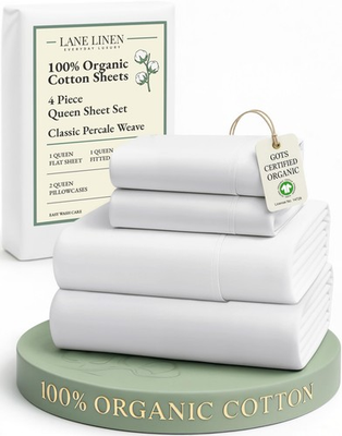 #ad Lane Linen Eco Friendly 100 Organic Cotton Queen Sheet Set Soft Comfy Fully $87.33