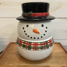 Winter Wonder Lane Ceramic￼ Snowman  Cookie Jar Canister container 10” New
