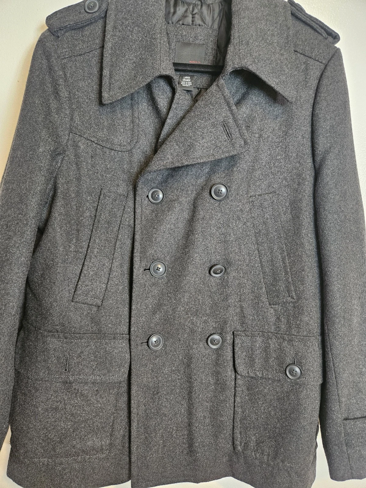 JF J.Ferrar Men Gray Modern Fit Double Breasted Pea Coat Jacket Size L NWOT/Min - product detail image 2
