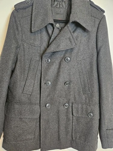 JF J.Ferrar Men Gray Modern Fit Double Breasted Pea Coat Jacket Size L NWOT/Min image 2
