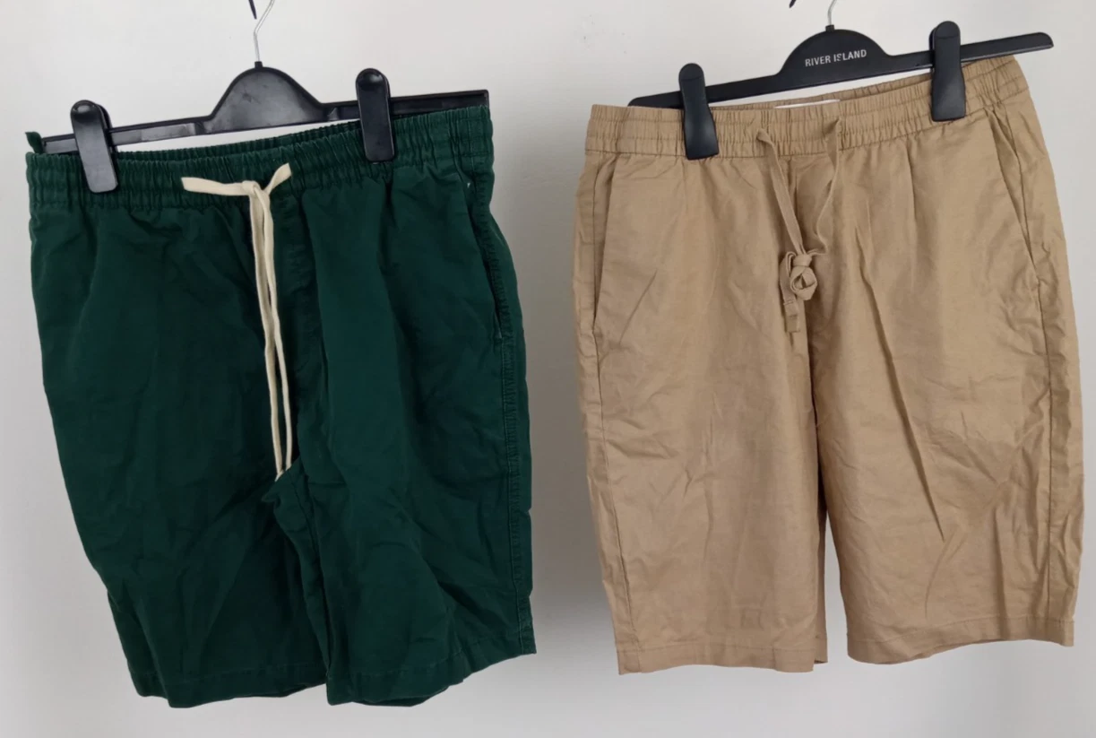 M&S Men's Brown Linen Mix Shorts Size Small & Green Cotton Shorts New