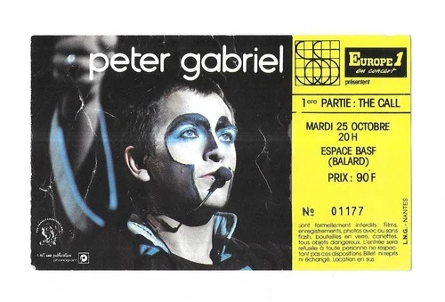 RARE / CONCERT TICKET TICKET - PETER GABRIEL: LIVE PARIS FRANCE 1983 GENESIS