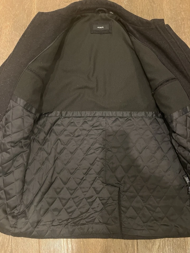 Abrigo Alfani Negro Lana Guisante 3/4 Largo Chaqueta Hombre’s Grande Foto 4 de 4