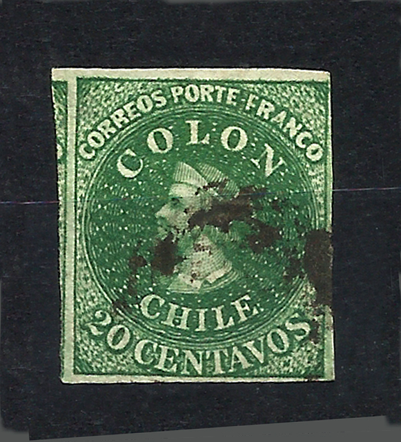 CHILE - COLUMBUS - Yv 10 Sofich 12 c FG 20 - 1, 4 margins 