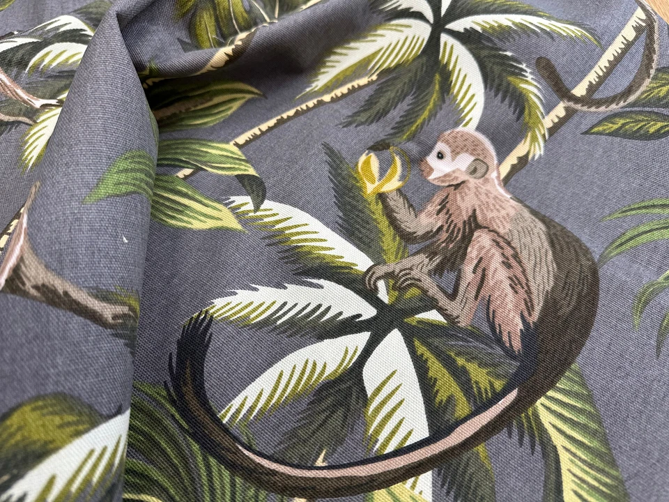 FABRIC REMNANT - Palm Tree & Monkey Print on Grey Canvas Fabric - 0.5m Length - Image 4 of 4