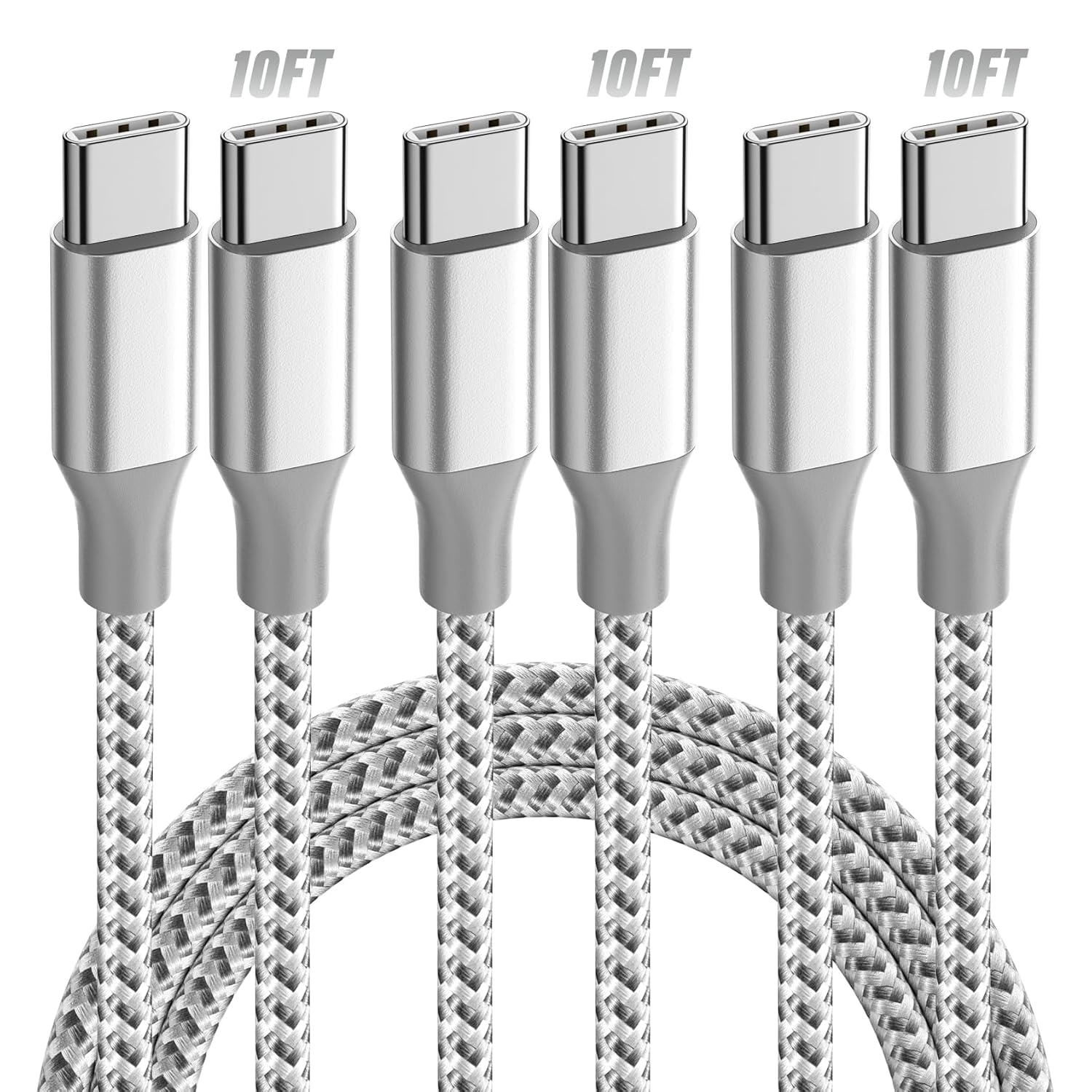 3-Pack 10FT USB-C to USB-C Fast Charging Cable 60W Durable Type C  -image