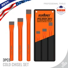3PC Cold Chisel Set Stone Marble Brick Mansory Concrete Storage Bag Heavy Duty