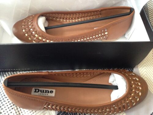 Dune Women's Tan Leather Morran Woven Ballerina Shoe Size 5 Very Rare! - Afbeelding 1 van 4
