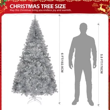 6ft/7ft/8ft Artificial Silver Tinsel Christmas Tree with LED Light Holiday Xmas