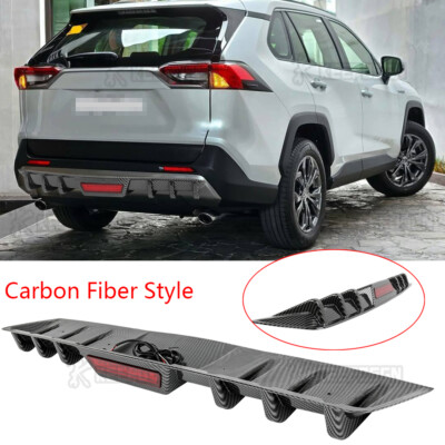 Carbon Fiber Style Rear Diffuser Bumper Spoiler w/LED Light For Toyota RAV4 XLE