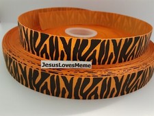 Grosgrain Ribbon Orange  Black Zebra Pattern Wild African Tiger Stripes 7/8"