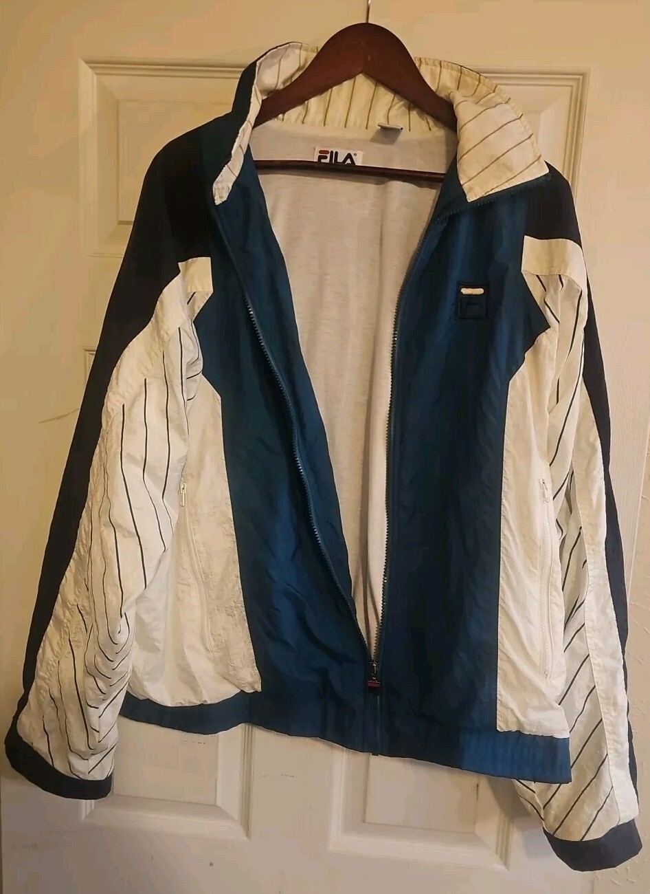 Giacca a vento Fila vintage anni 90 turchese bianco full zip