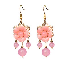 Pink Jade Flower Earrings Designer Jewelry 925 Silver Natural Women Amulets