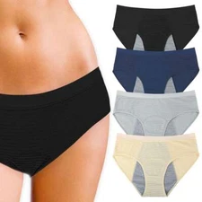 1/4Pack Womens Cotton Period Panties Leakproof Underwear Menstrual Briefs Panty